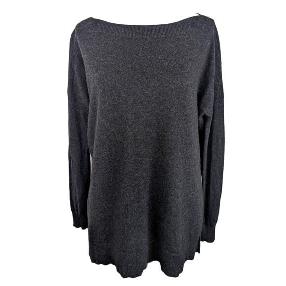 Vince Black Boat Neck Wool Cashmere Side Slit Sweater Tunic Lightweight Women XS - Picture 10 of 11